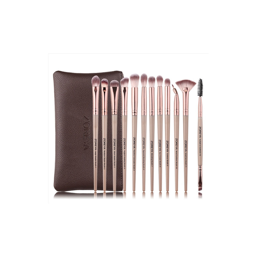 VelvetChroma Travel Brush Pouch Set on a pure white background, makeup brushes product photo