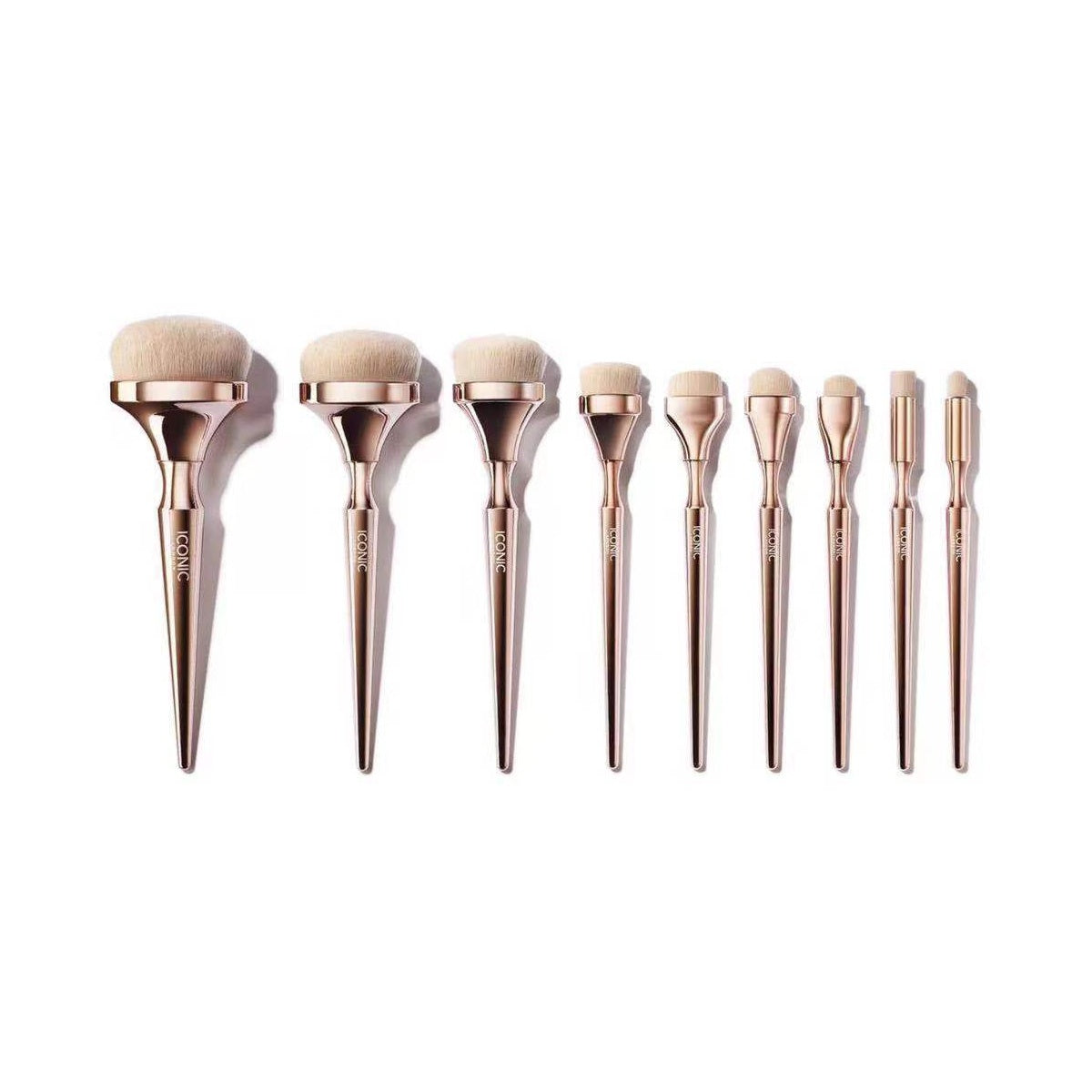VelvetChroma Rose Gold Brush Set on a pure white background, makeup brushes product photo
