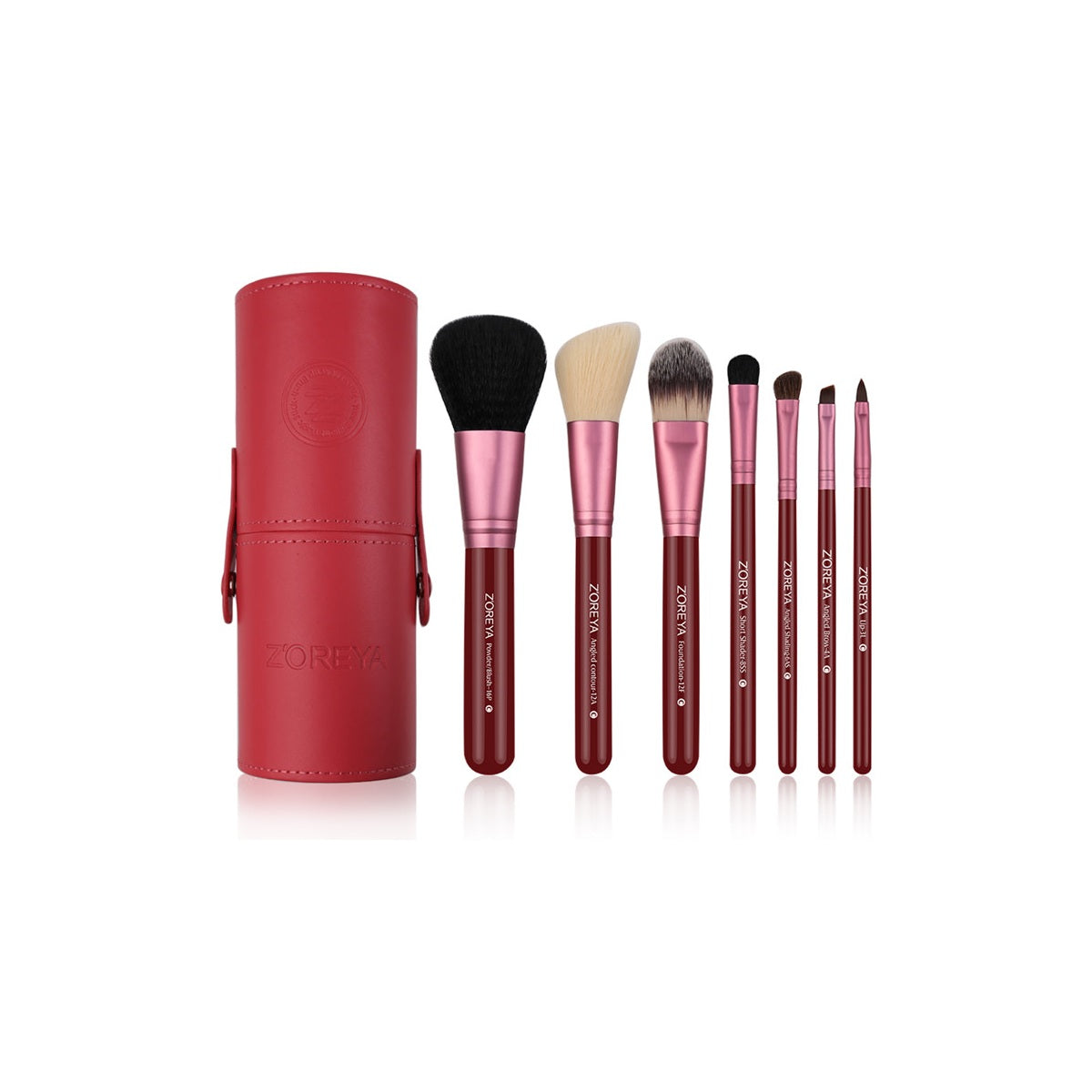 VelvetChroma Essential Brush Roll Set on a pure white background, makeup brushes product photo